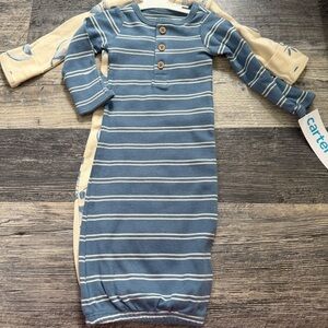 Carter’s Preemie Baby Gown Set 2 Pack Bundle Blue Striped Panda Sleep Gowns NWT